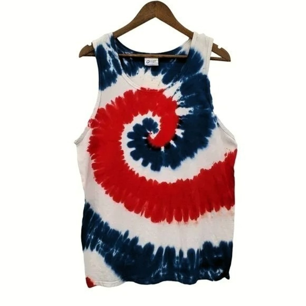 Port And Company‎ Womens L Red White Blue Patriotic USA Tie Dye July Tank Top